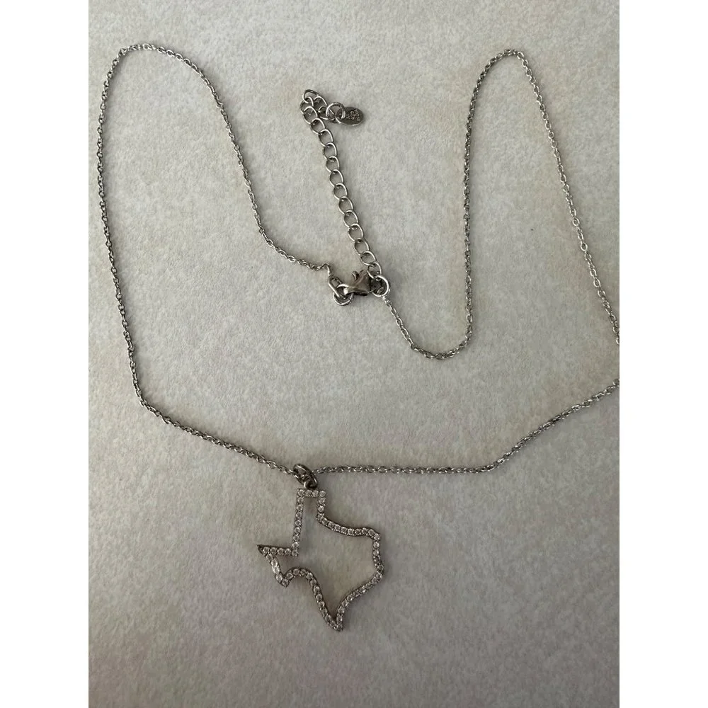 Stamped 925 sterling silver cubic zirconia CZ state of Texas outline necklace - Picture 4 of 8